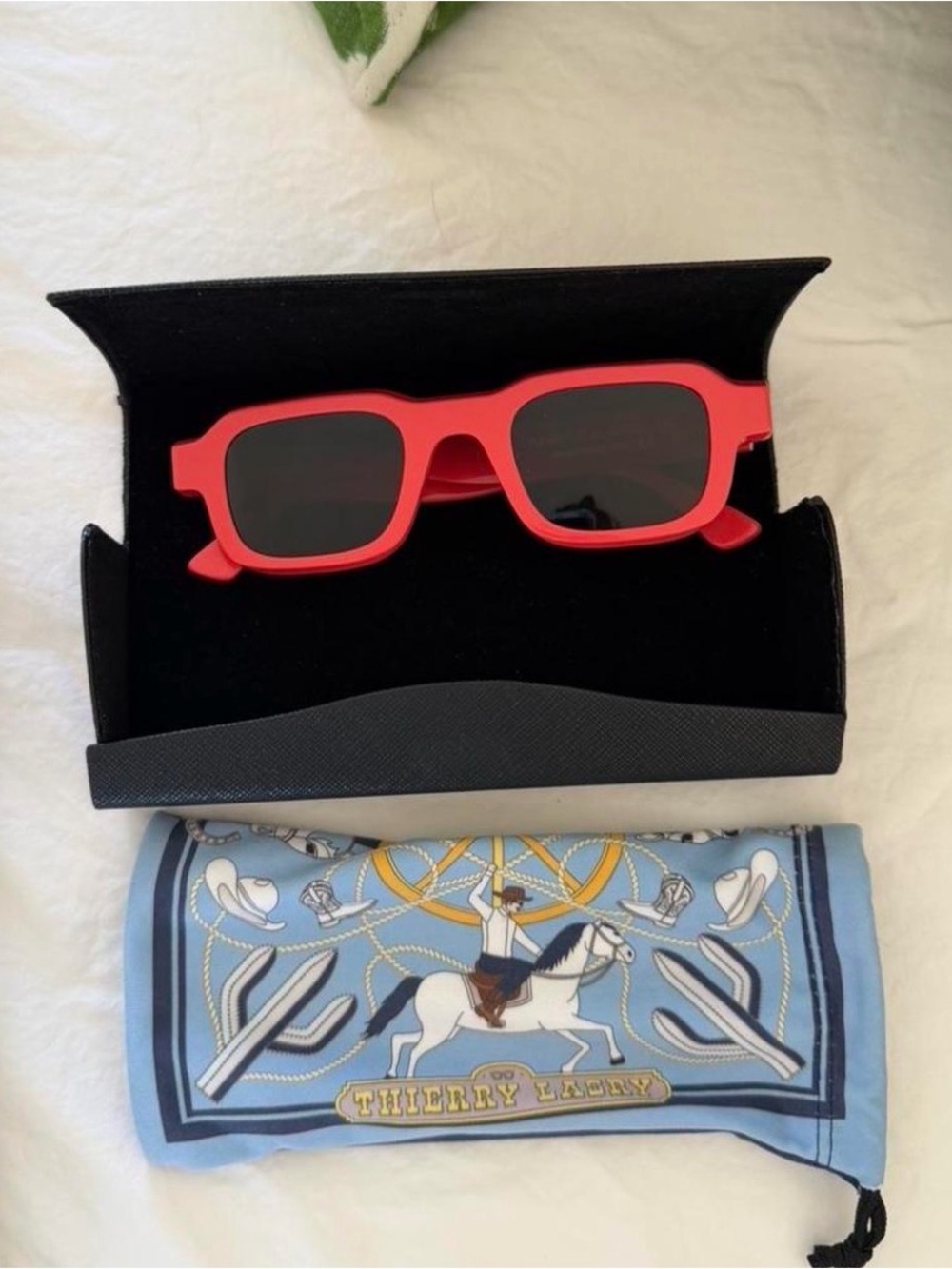 Red Rectangular Sunglasses with Black Lenses